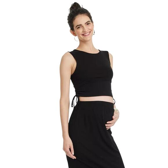 Isabel By Ingrid & Isabel Black Sleeveless Ruched Side Tie Tank Maternity Top XS - Picture 1 of 6